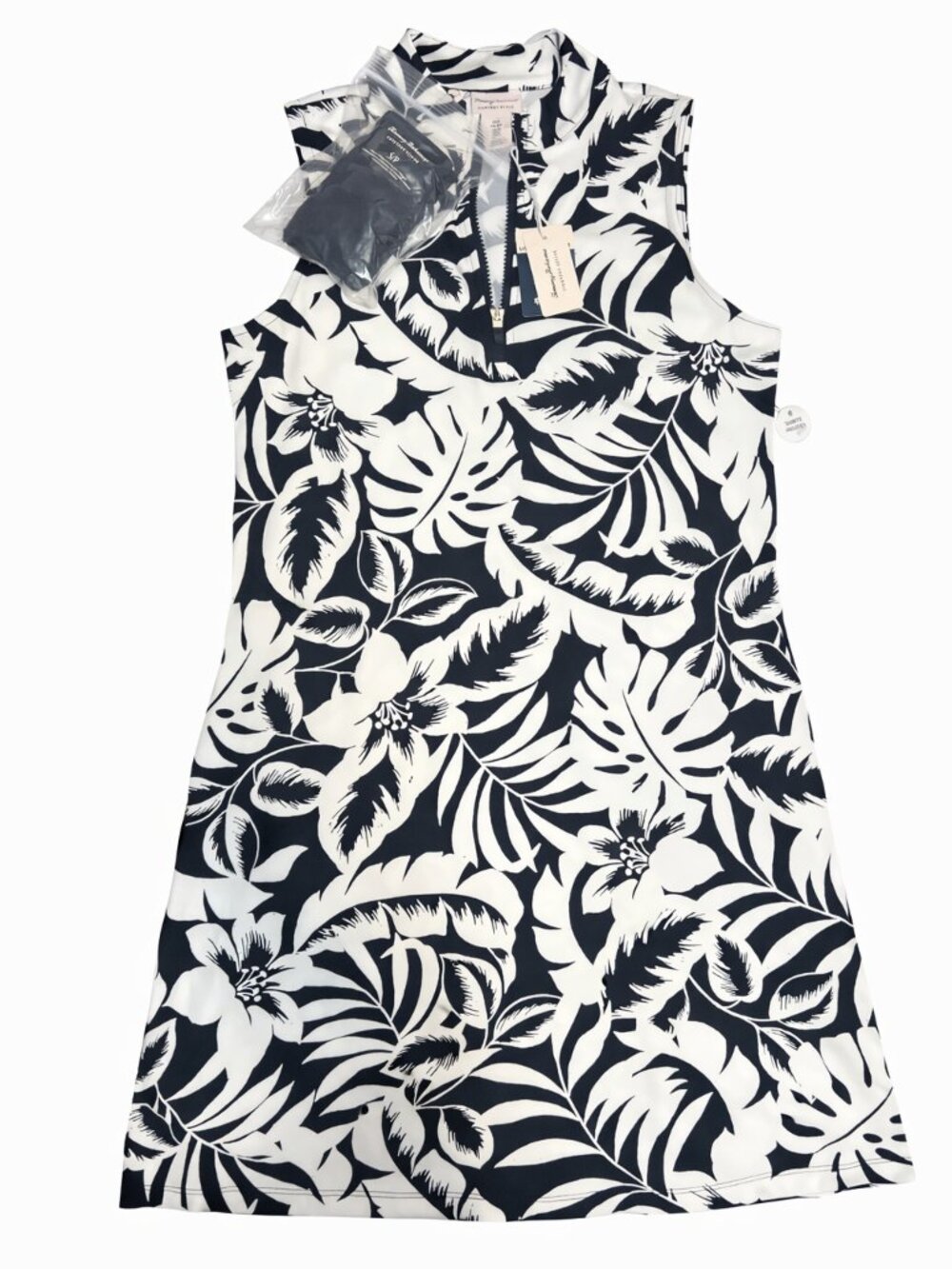 Tommy Bahama Golf Womens Navy Blue Tropical Floral Quarter Zip Sleeveless Dress - Picture 3 of 4